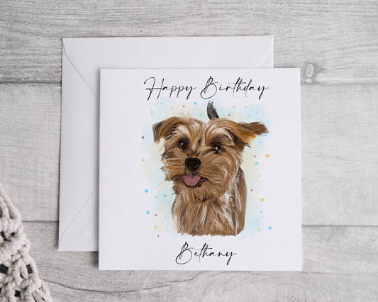 Yorkie birthday card, dog birthday card, personalised birthday card