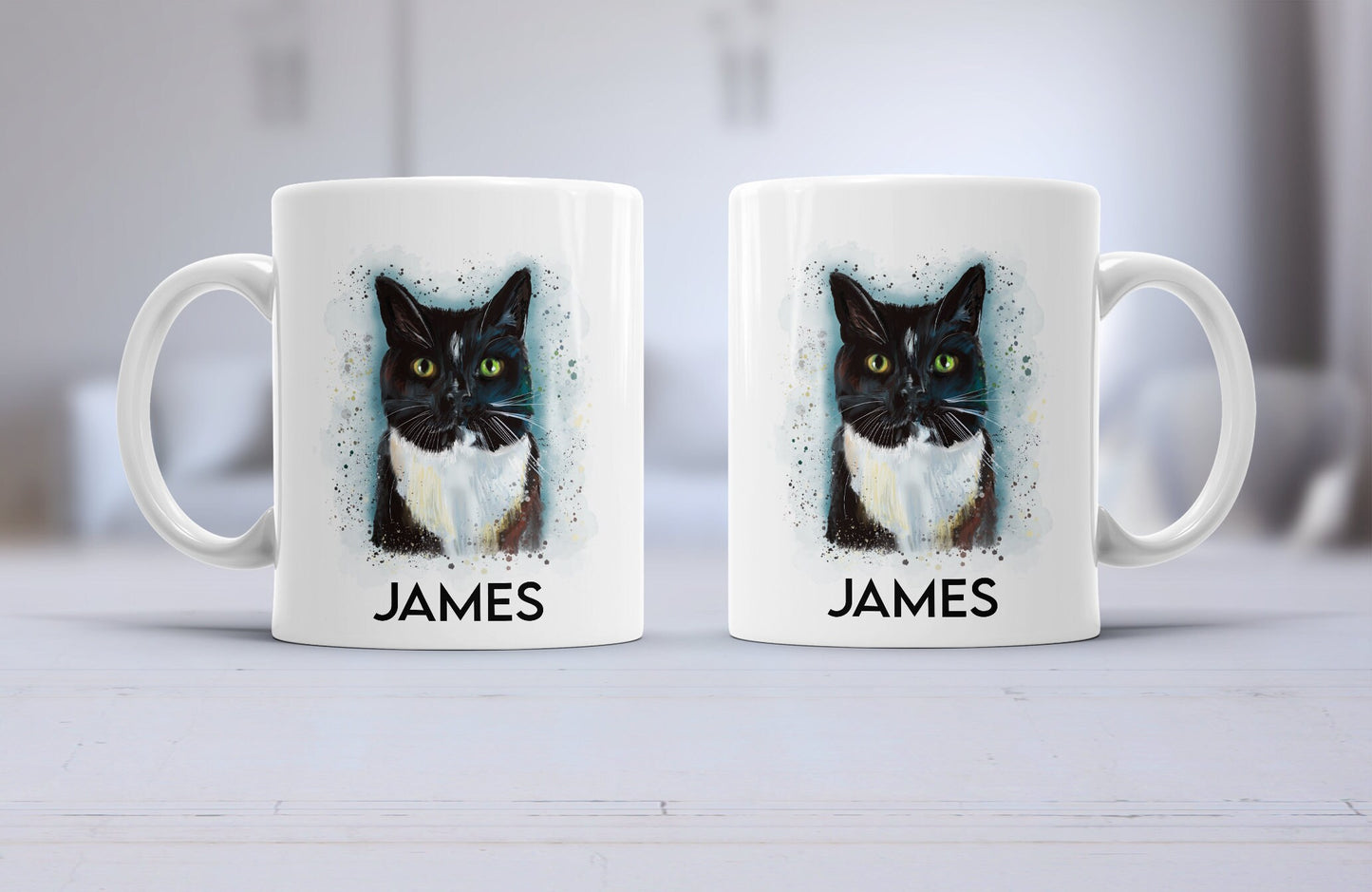 cat black and white mug, personalised pet cup